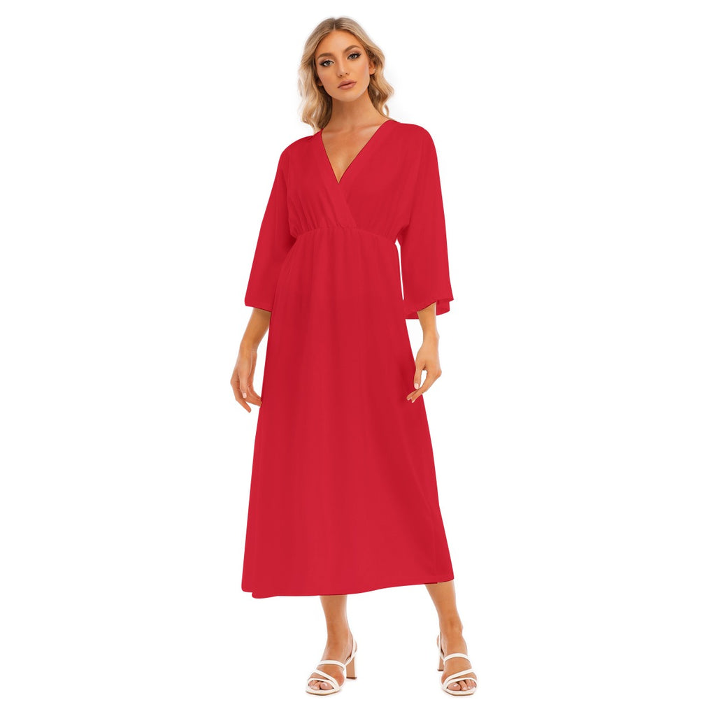 All-Over Print Women's Mid-Sleeve Long Dress
