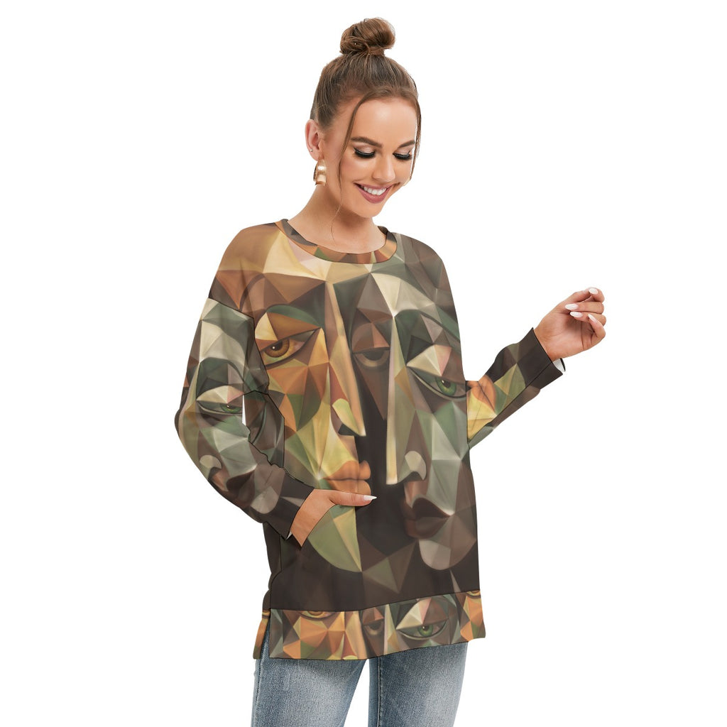 All-Over Print Women's Side Split O-neck Sweatshirt