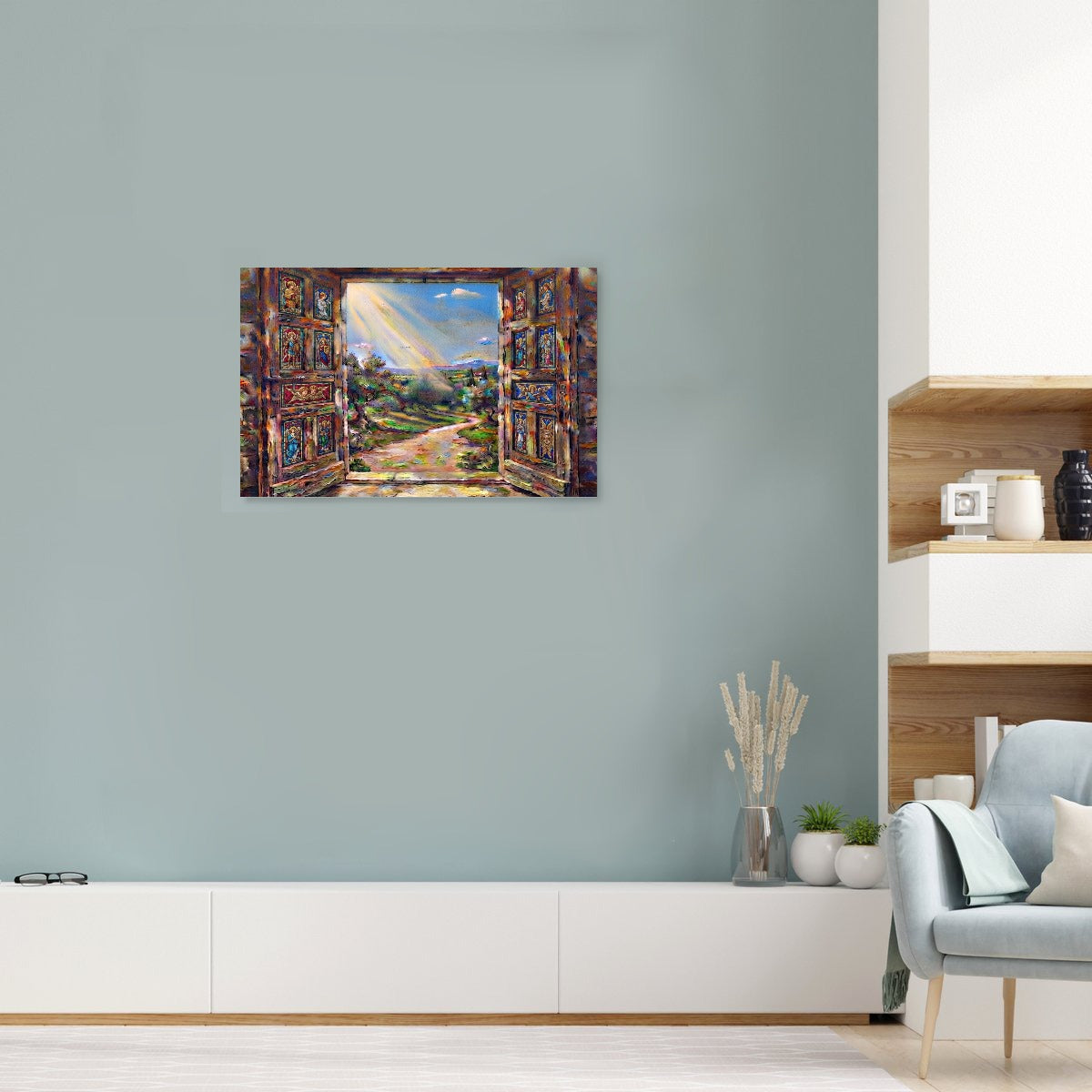 Light Through AN Open Door Framed Single-Piece Mural Printed in USA 3:2