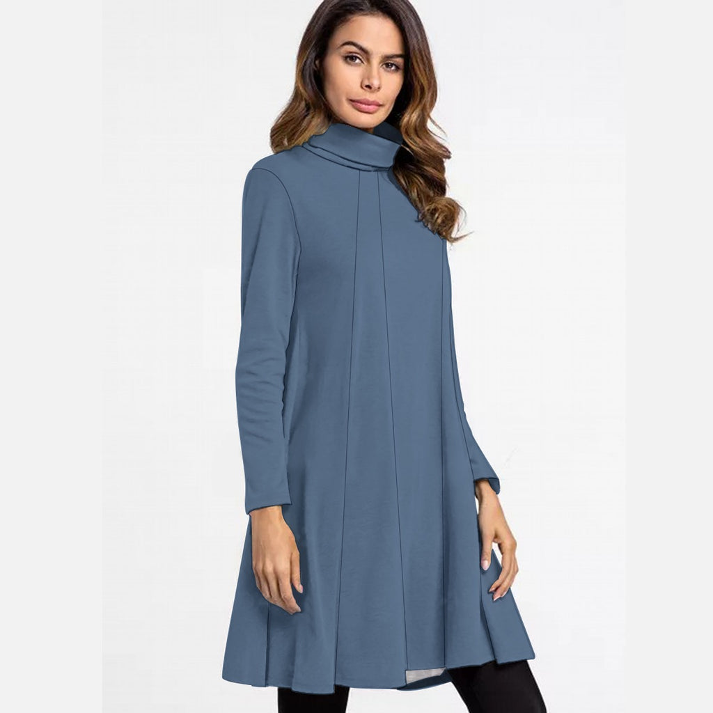 All-Over Print Women's High Neck Dress With Long Sleeve