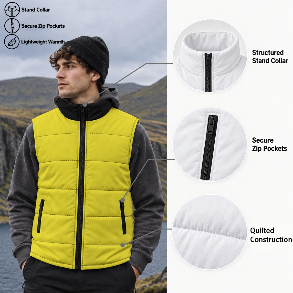 All-Over Print Unisex Quilted Full-Zip Padded Vest