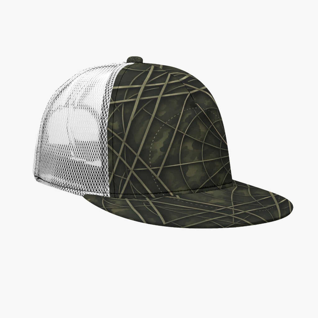 All-Over Print Black Buckle Flat-brimmed Mesh Cap With Box