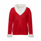 All-Over Print Women's Faux Knit V-Neck Sweater Top with Fur Trim