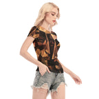 Blusa a rete da donna a maniche corte con stampa all-over