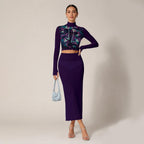 All-Over Print Women's High Neck Skirt Set With Thumb Hole