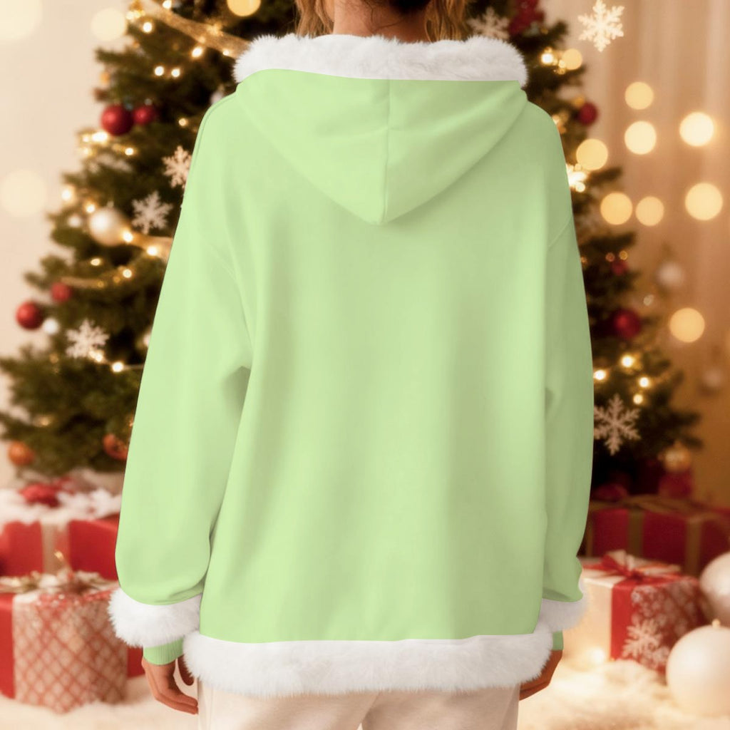 Felpa con cappuccio in pile da donna all-over con bordo decorativo