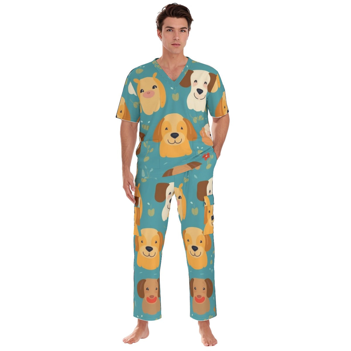 All-Over Print Unisex Scrub Set With Six Pocket
