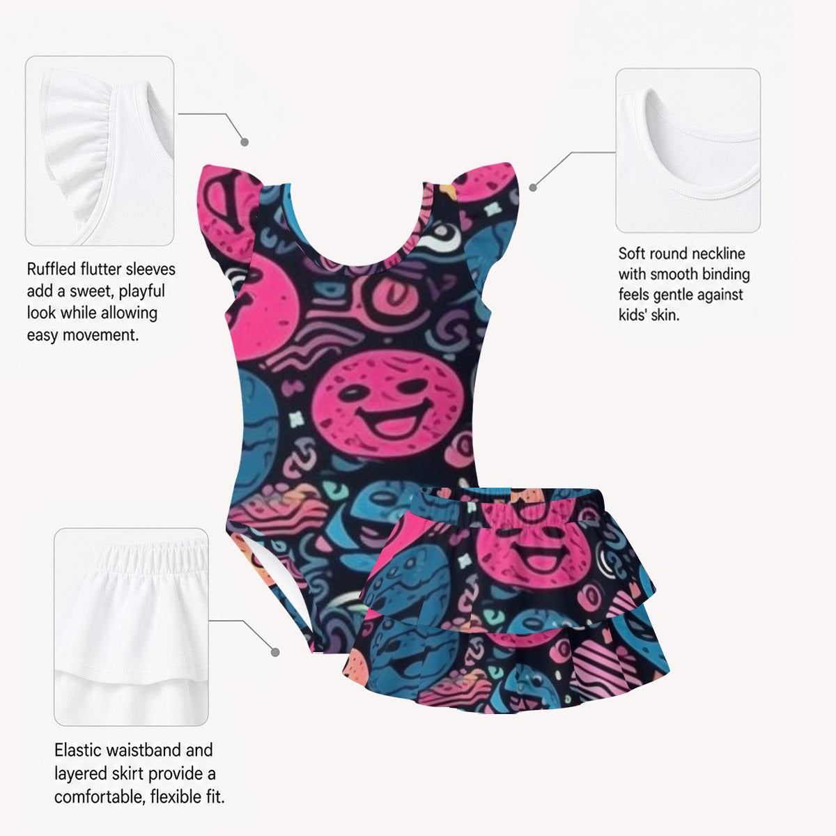 All-Over Print Girls' Ruffle Layered Swim Set