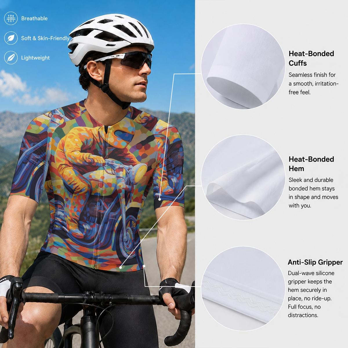 aop Men's Short-Sleeve Cycling Jersey With Black Zipper|Bonded Seam