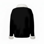 All-Over Print Women's Faux Knit V-Neck Sweater Top with Fur Trim