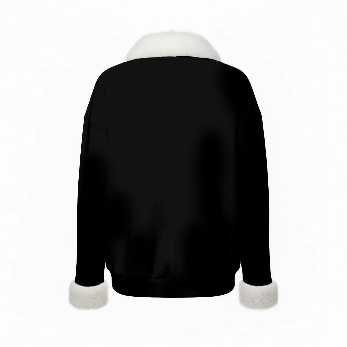 All-Over Print Women's Faux Knit V-Neck Sweater Top with Fur Trim