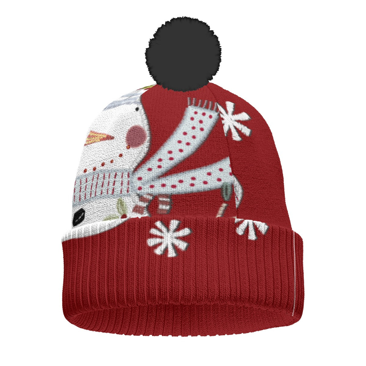 All-Over Print Knitted Hat With Pom-Pom