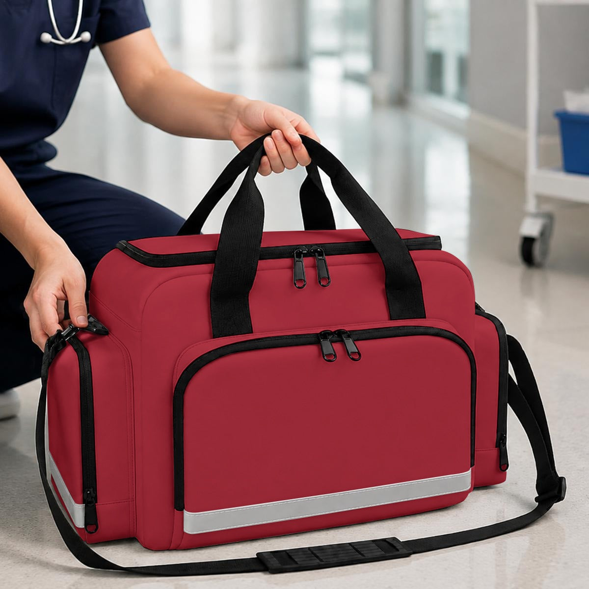 Large-Capacity First Aid Organizer Bag With Reflective Trim