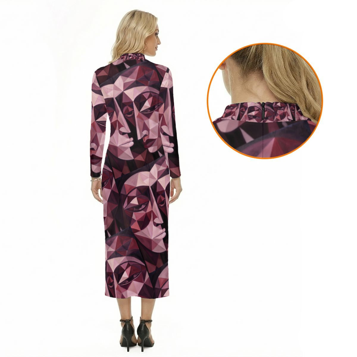 Abito da donna con stampa all-over e cerniera nera