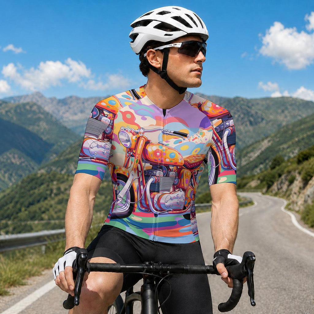 aop Maglia da ciclismo a maniche corte da uomo con cerniera nera|Cucitura termosaldata