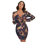 Robe à manches longues pour femme à imprimé intégral avec ceinture à la taille