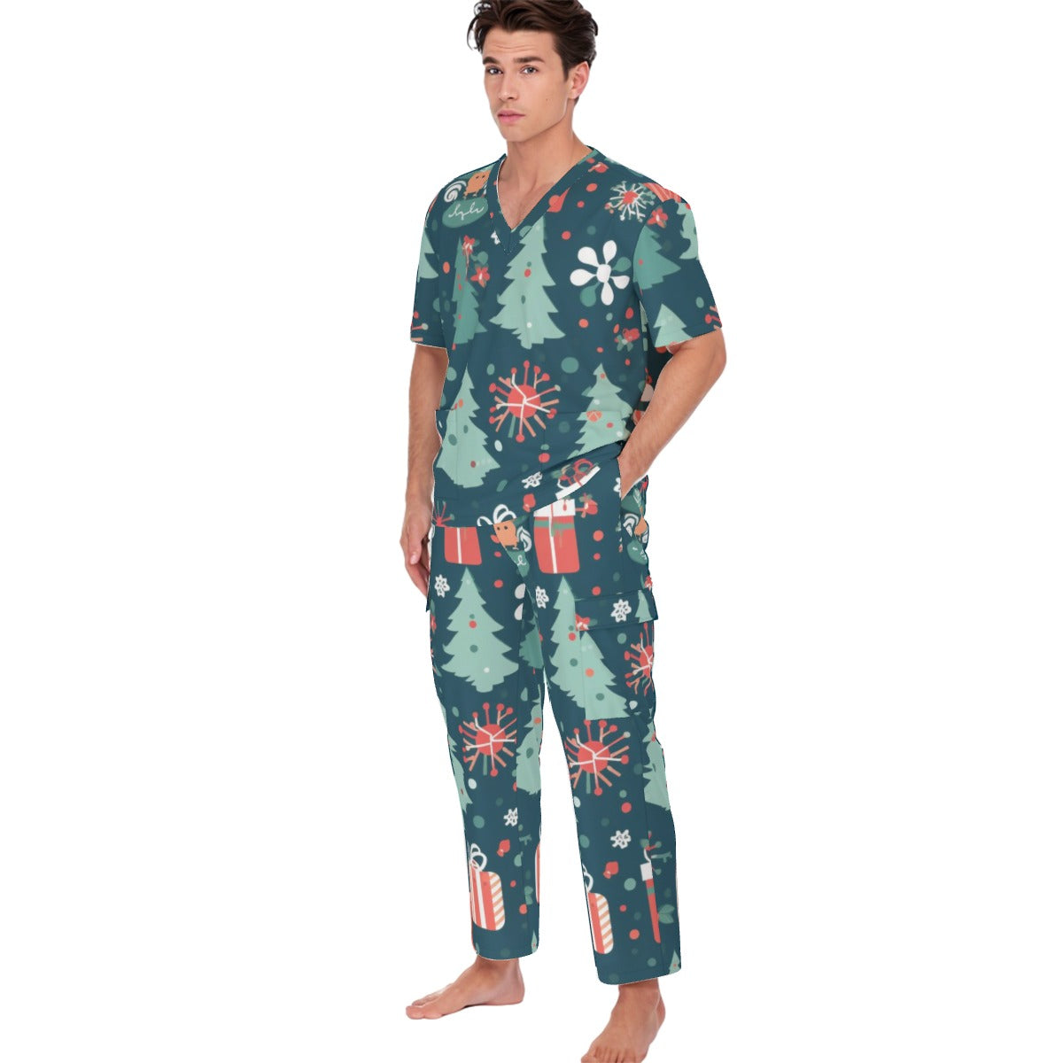 All-Over Print Unisex Scrub Set With Six Pocket