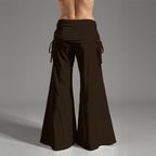 Pantaloni a gamba larga a vita alta da donna con stampa all-over