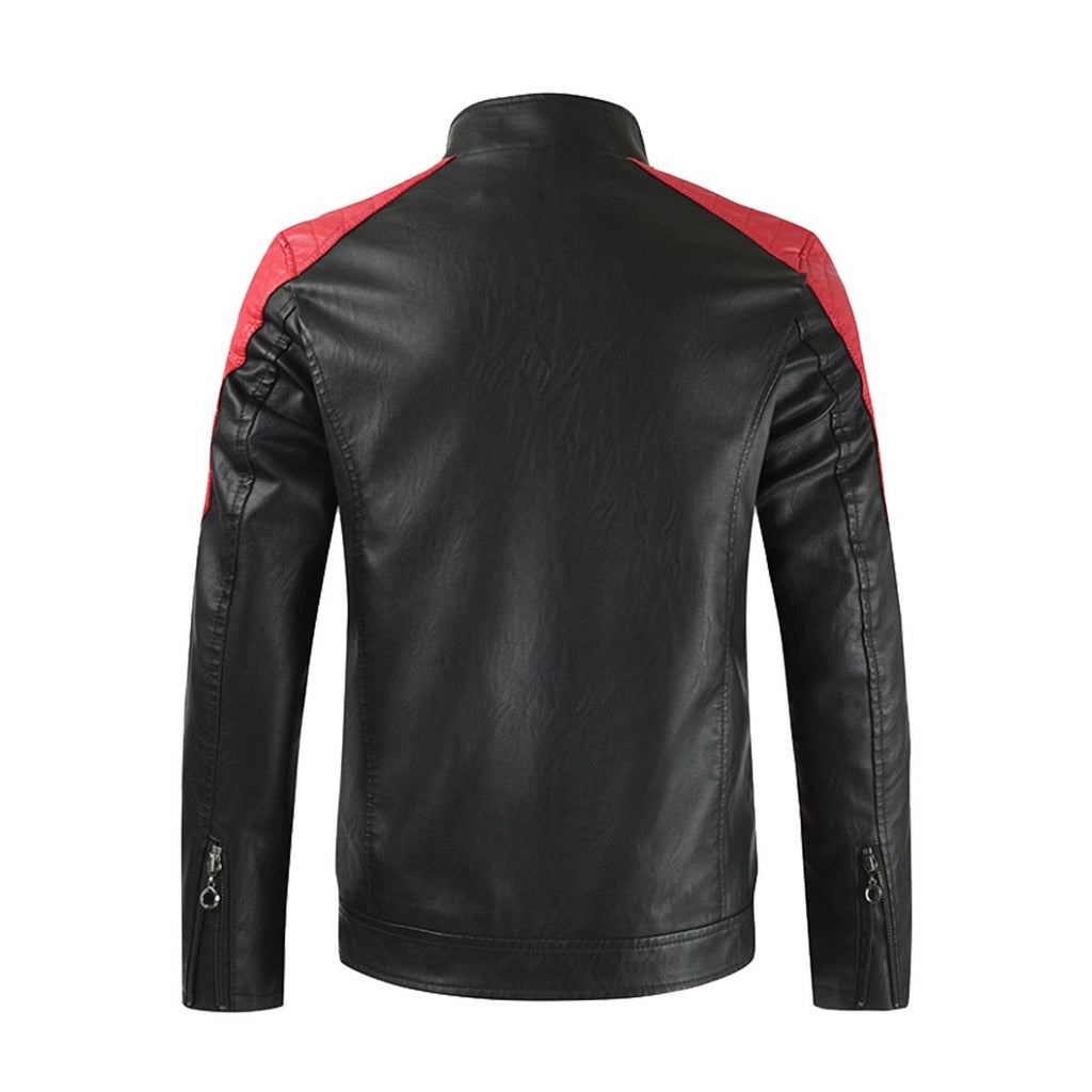 Men's Stand-up Collar Block Slim-fit Leather Jacket (DTF)
