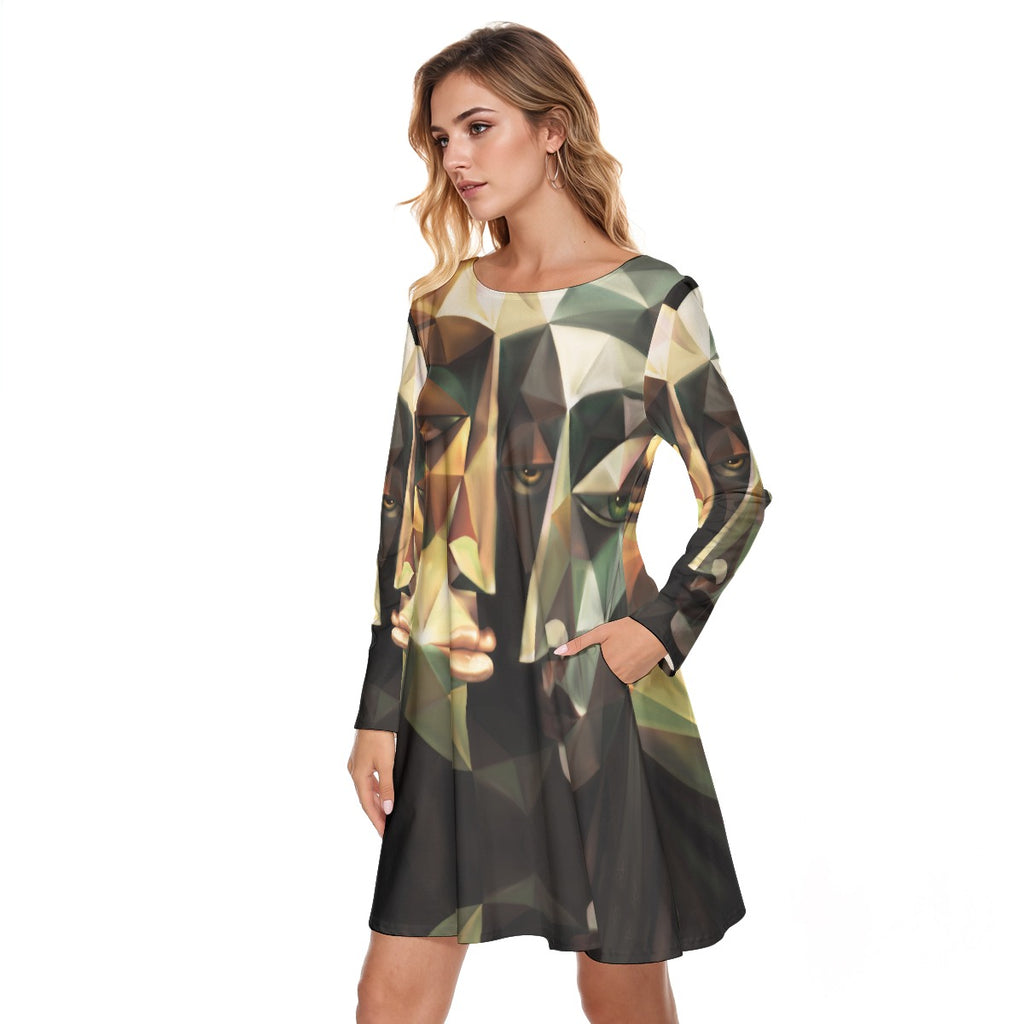 All-Over Print Women's Round Neck Dress|190GSM Cotton