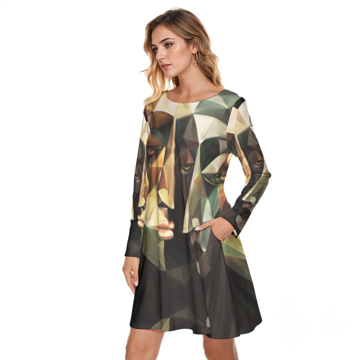 All-Over Print Women's Round Neck Dress|190GSM Cotton
