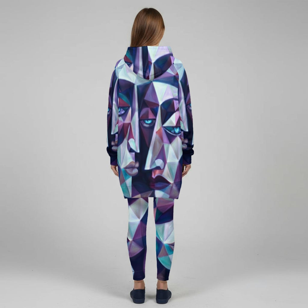 Completo felpa con cappuccio da donna stretch con stampa all-over
