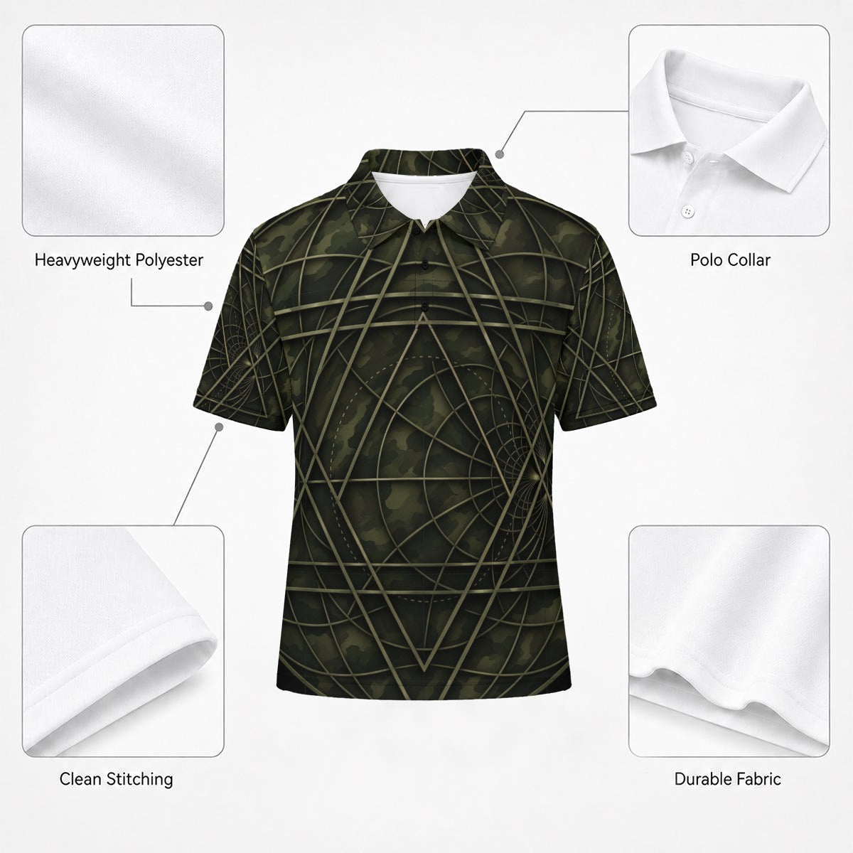 All-Over Print Men's Heavyweight Polyester Polo Shirt|210GSM