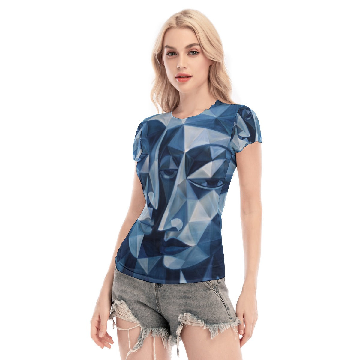 Blouse à manches courtes en mesh pour femme avec imprimé intégral