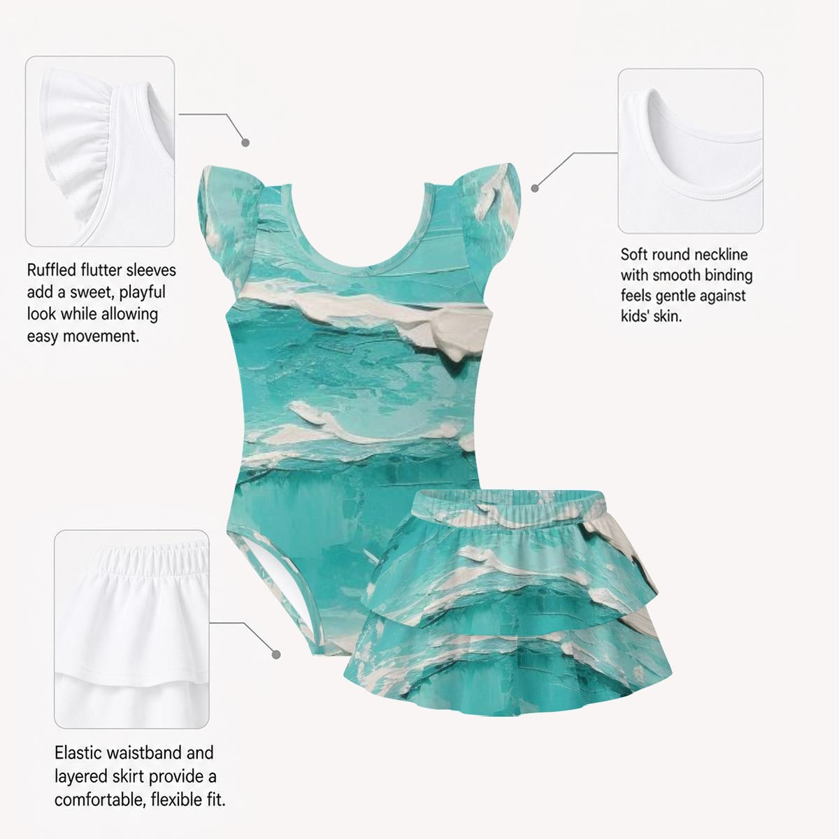 All-Over Print Girls' Ruffle Layered Swim Set