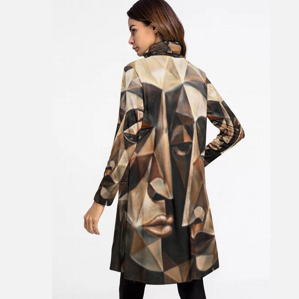 All-Over Print Women's High Neck Dress With Long Sleeve