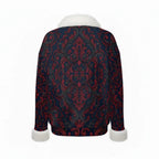 All-Over Print Women's Faux Knit V-Neck Sweater Top with Fur Trim