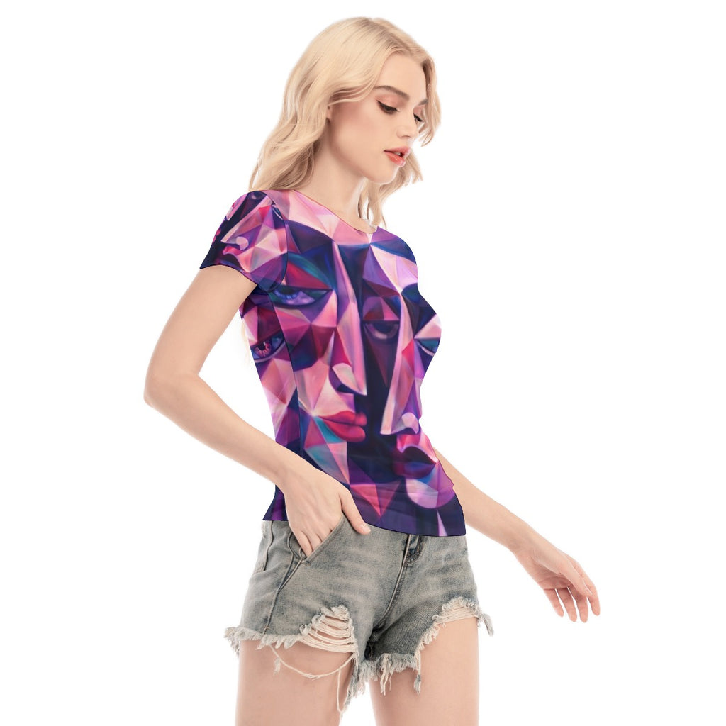 All-Over Print Women's Short Sleeve Mesh Blouse