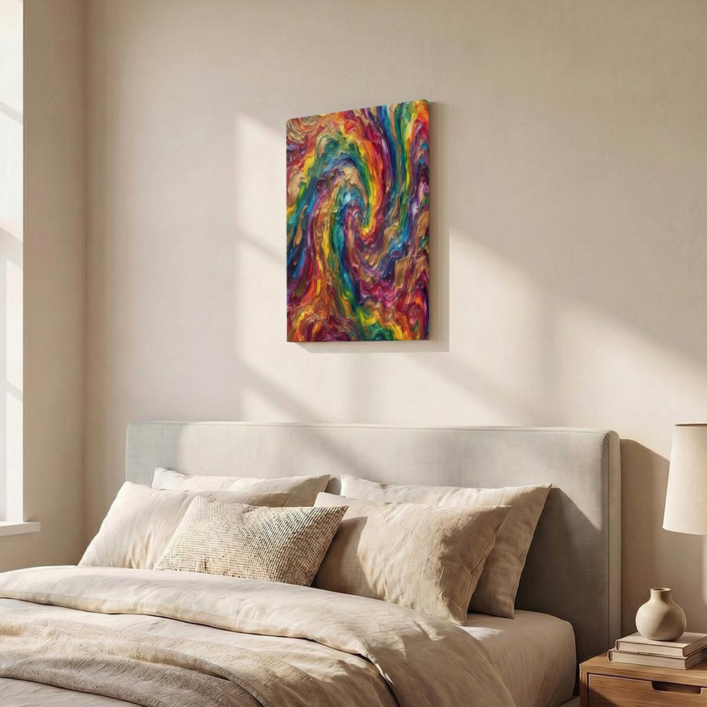 Rainbow Swirl Designs With Purpose Brand Vertical Framed Canvas Wall Art Printed in Canada