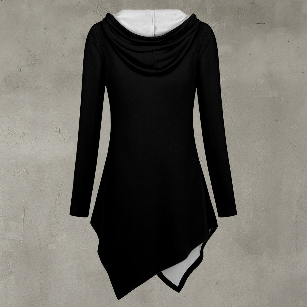 Felpa con cappuccio da donna con stampa all-over e orlo asimmetrico