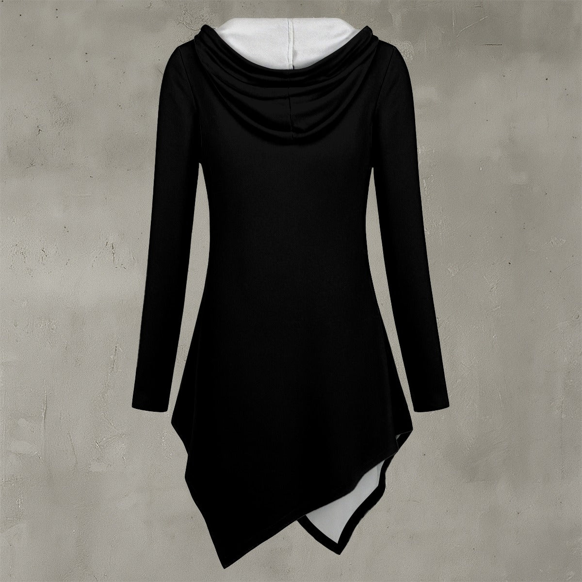 Felpa con cappuccio da donna con stampa all-over e orlo asimmetrico