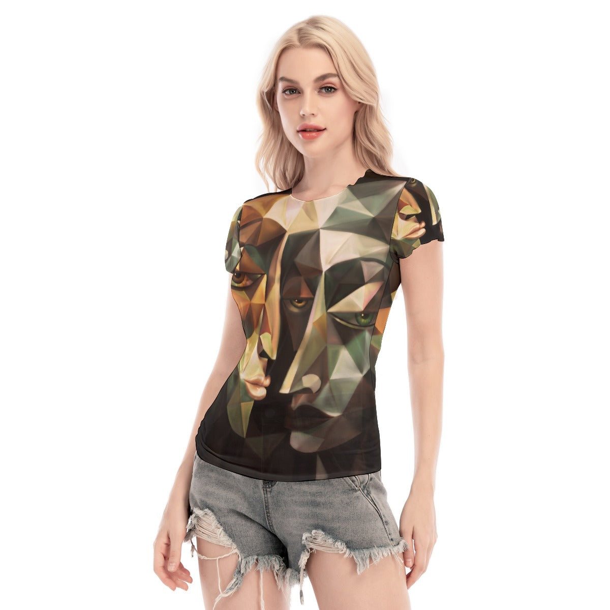 Blusa in mesh da donna a maniche corte con stampa integrale