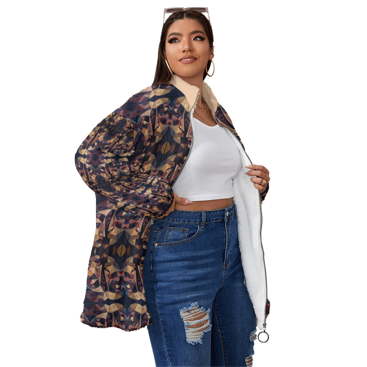 COAT OF MANY COLORS COLLECTION All-Over Print Unisex Borg Fleece Coat With Zipper Closure(Plus Size)
