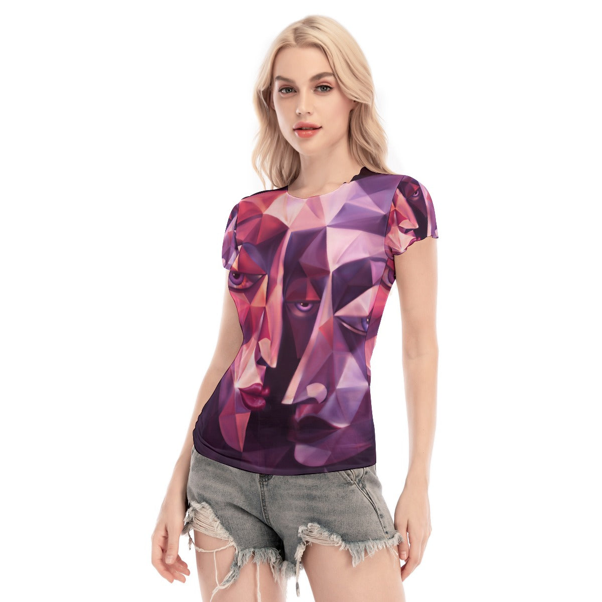 All-Over Print Women's Short Sleeve Mesh Blouse