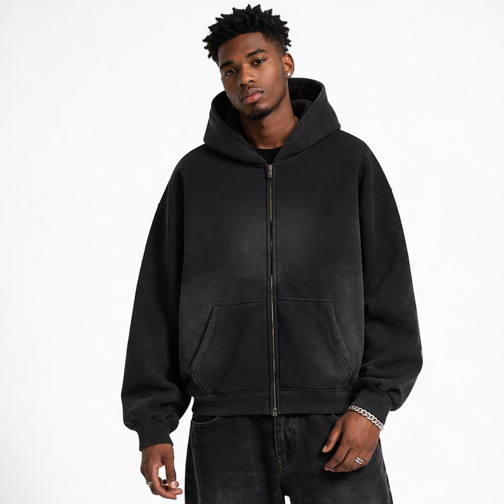 Fleece Lined Gradient Washed Zip Hoodie|355GSM DTF