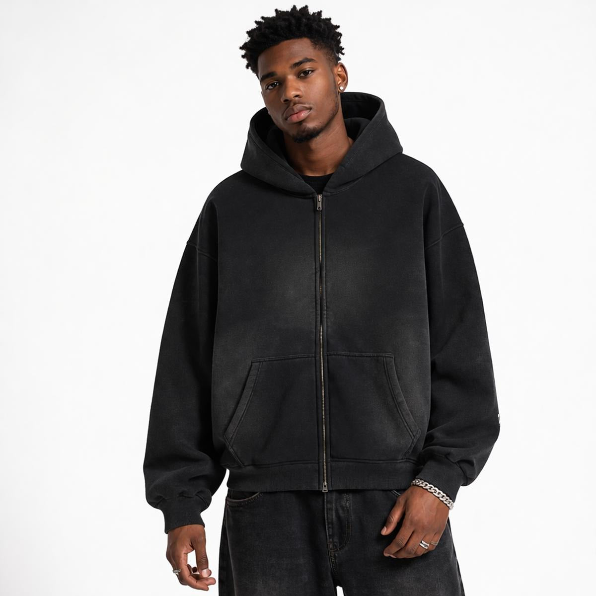 Fleece Lined Gradient Washed Zip Hoodie|355GSM DTF
