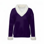 All-Over Print Women's Faux Knit V-Neck Sweater Top with Fur Trim