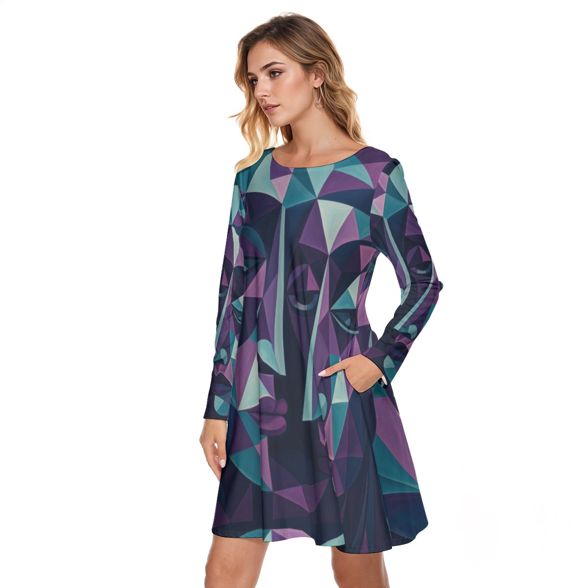 Abito da donna a girocollo con stampa integrale|Cotone 190 g/m²