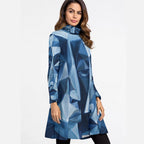 All-Over Print Women's High Neck Dress With Long Sleeve