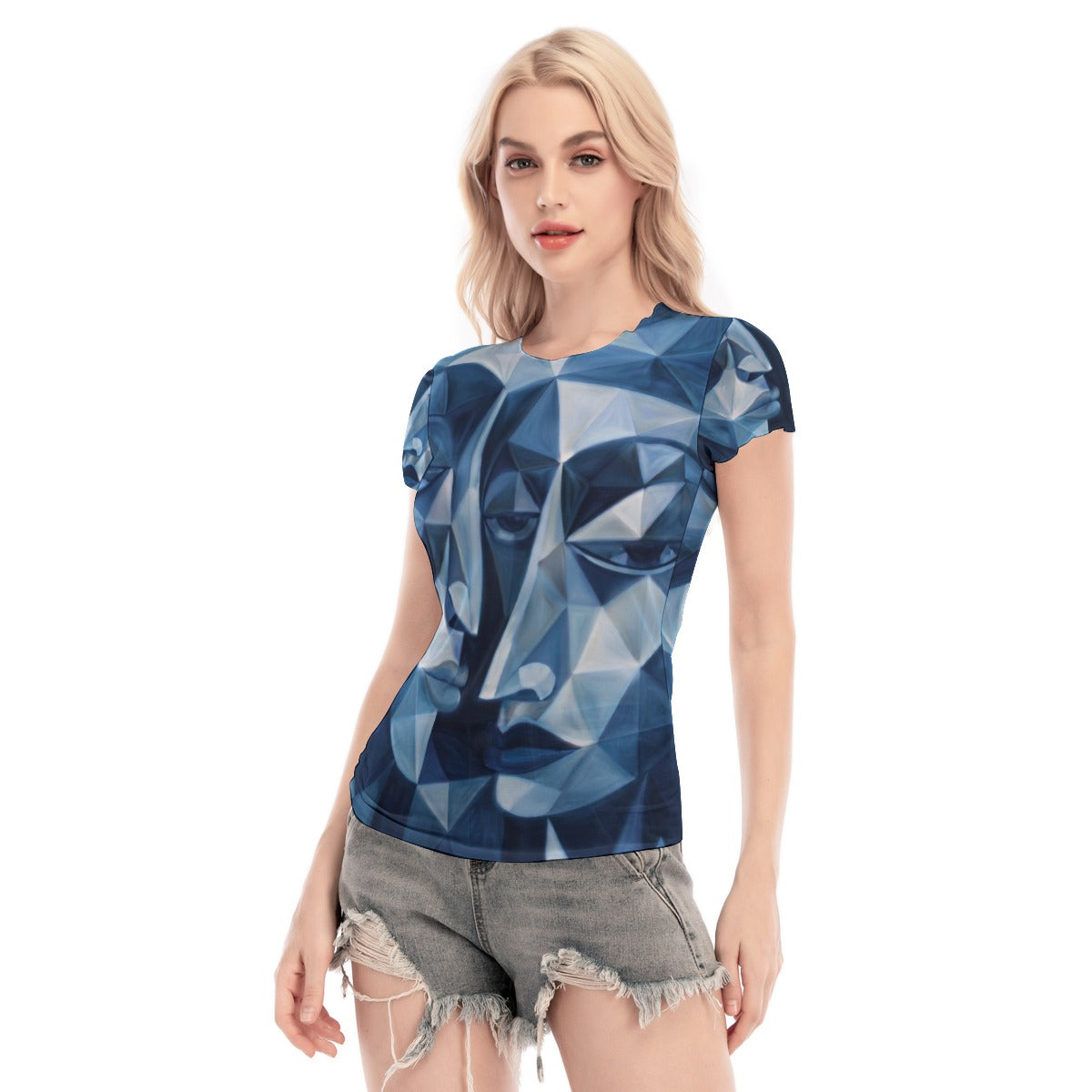 All-Over Print Women's Short Sleeve Mesh Blouse