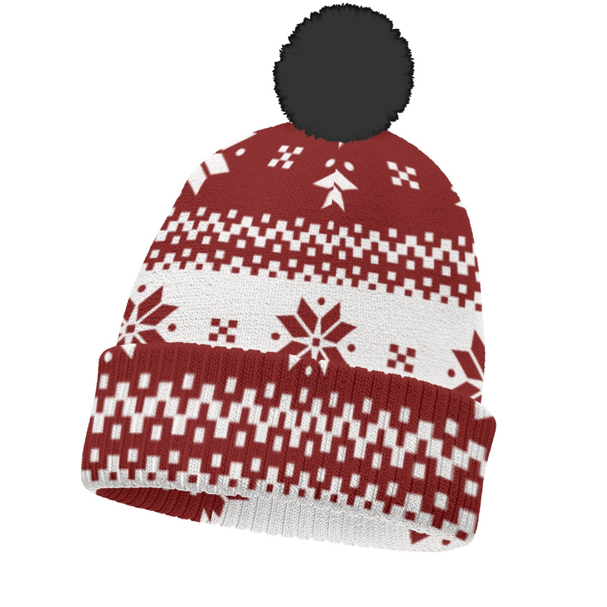 All-Over Print Knitted Hat With Pom-Pom