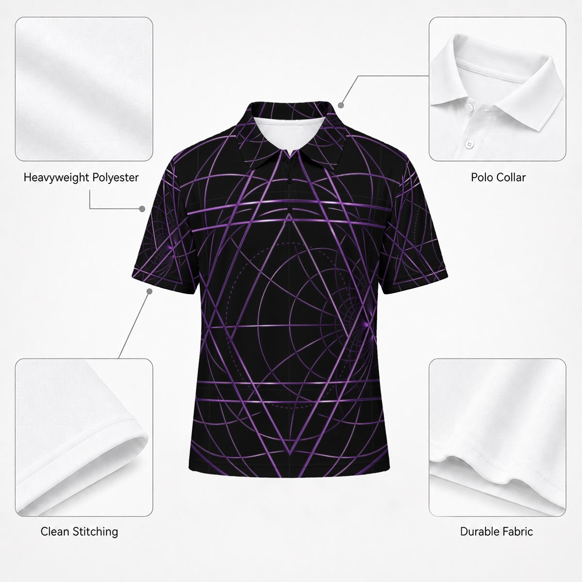 Polo pesante da uomo in poliestere con stampa integrale|210 g/m²