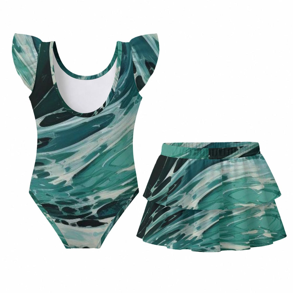 All-Over Print Girls' Ruffle Layered Swim Set