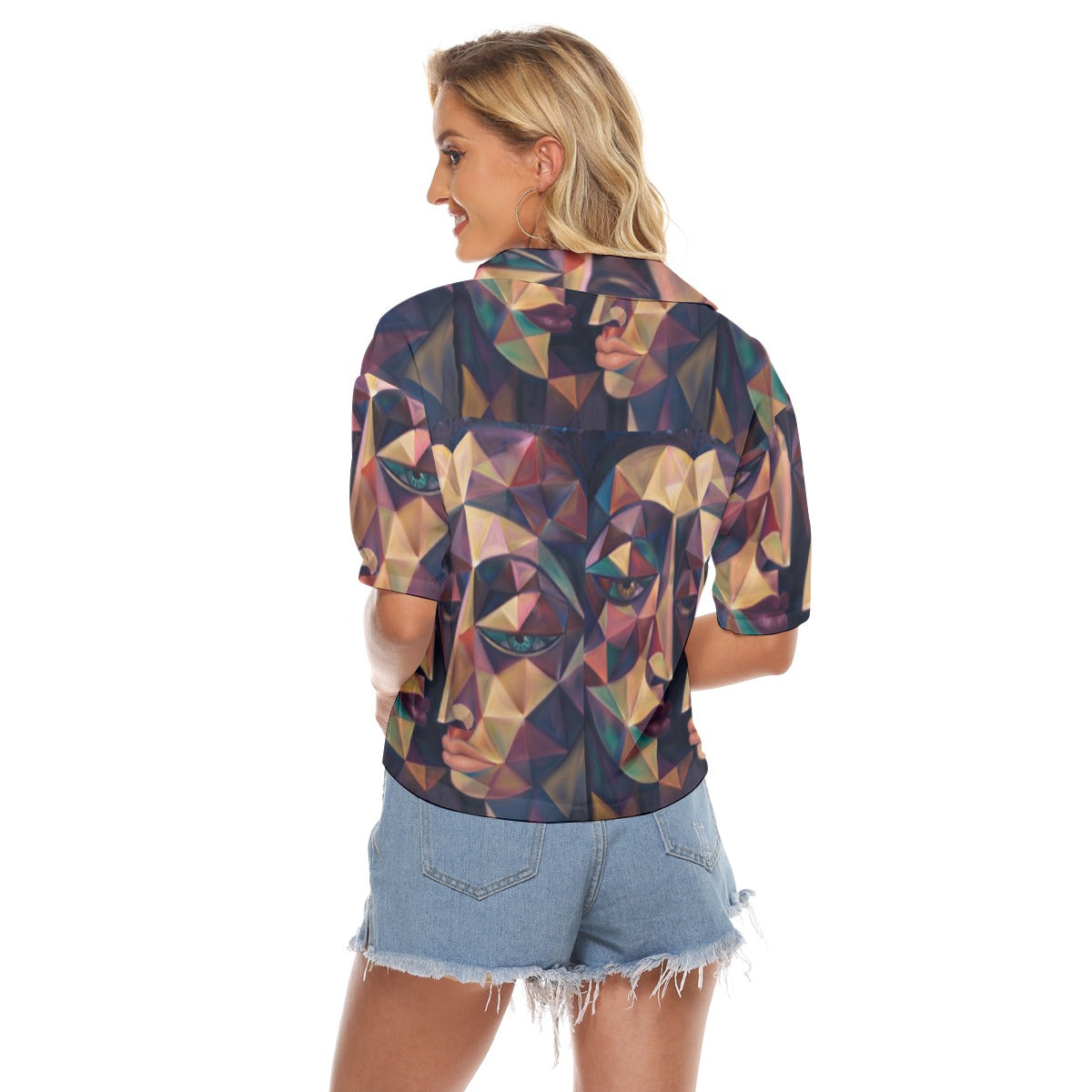 Camicie da donna con scollo a V e stampa all-over