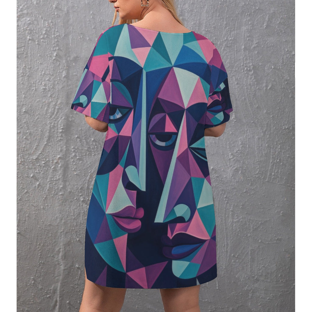 All-Over Print Women's Drop-Shoulder T-Shirt with Side Split and Shorts (Plus Size)