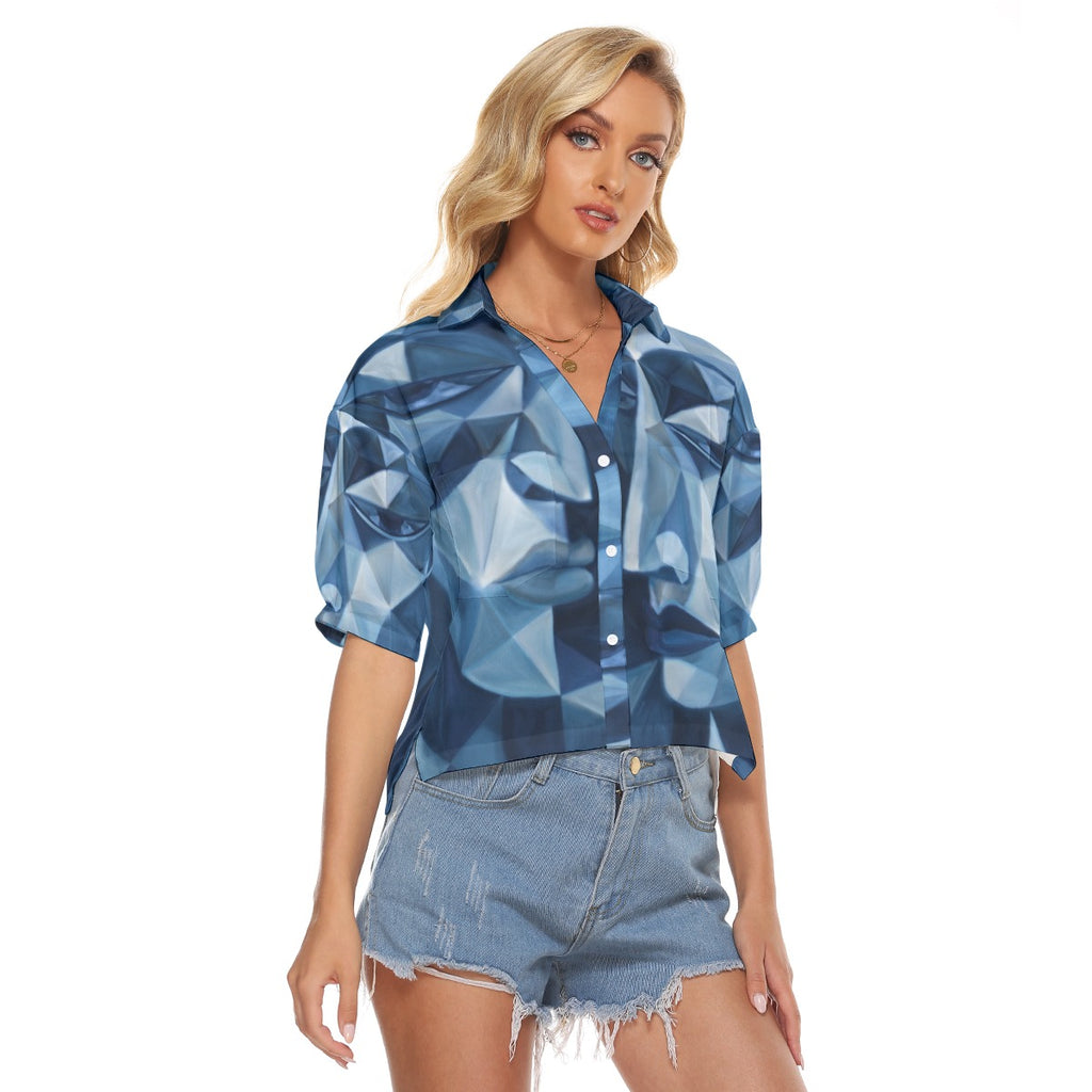 Maglie da donna con scollo a V e stampa all-over